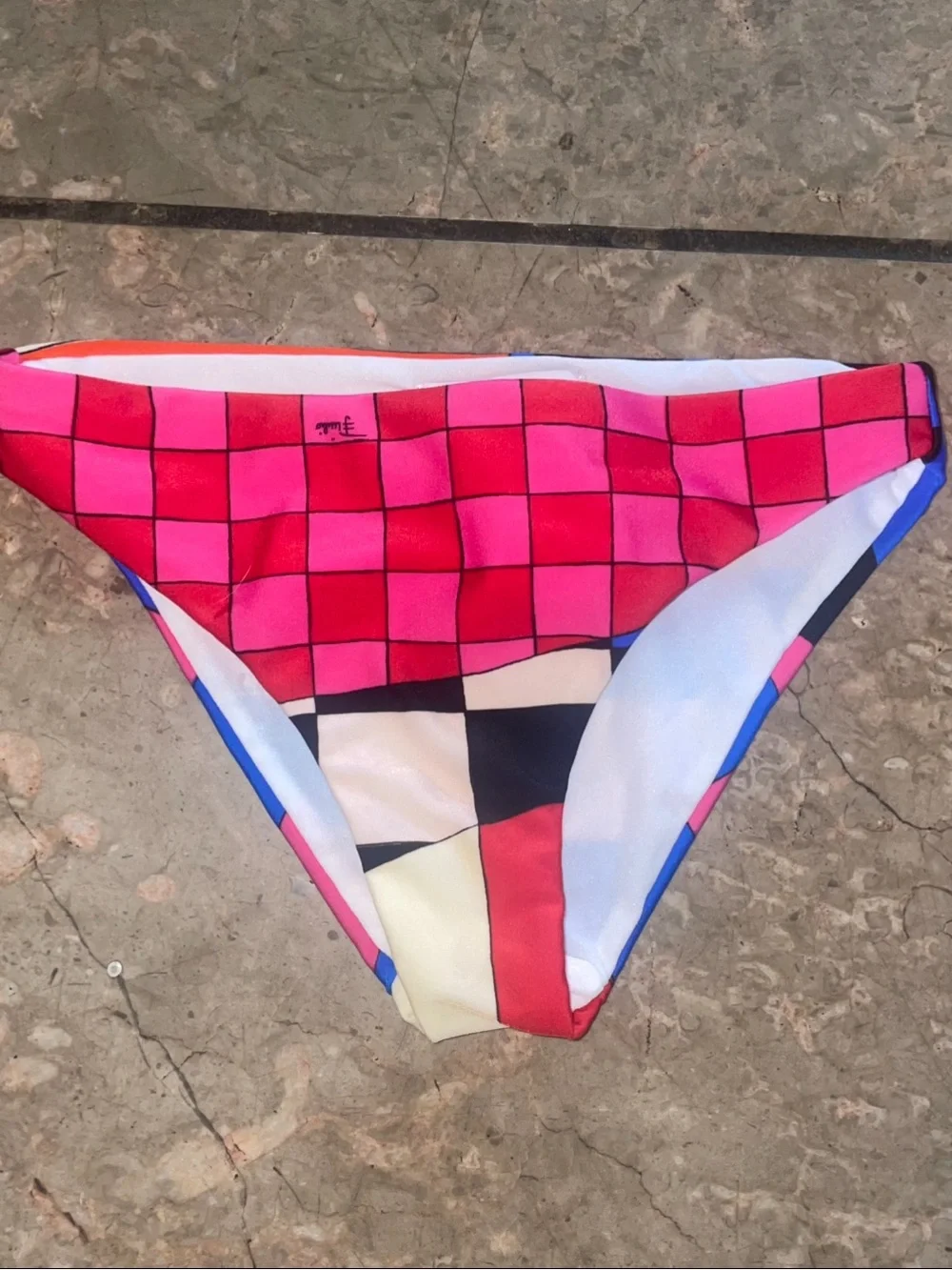 New! Emilio Pucci Kids Girls Pink Red Checkerboard Bikini Swim Bottom ❤️ 6Y